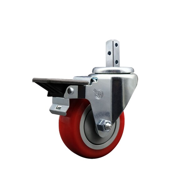 3.5'' Red Polyurethane Wheel Swivel 3/4'' Square Stem Caster with Brake